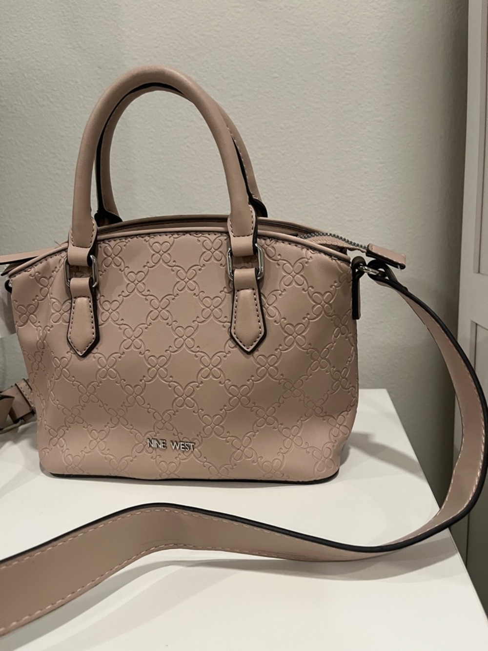Nine West Blush Embossed Satchel in Soft Pink